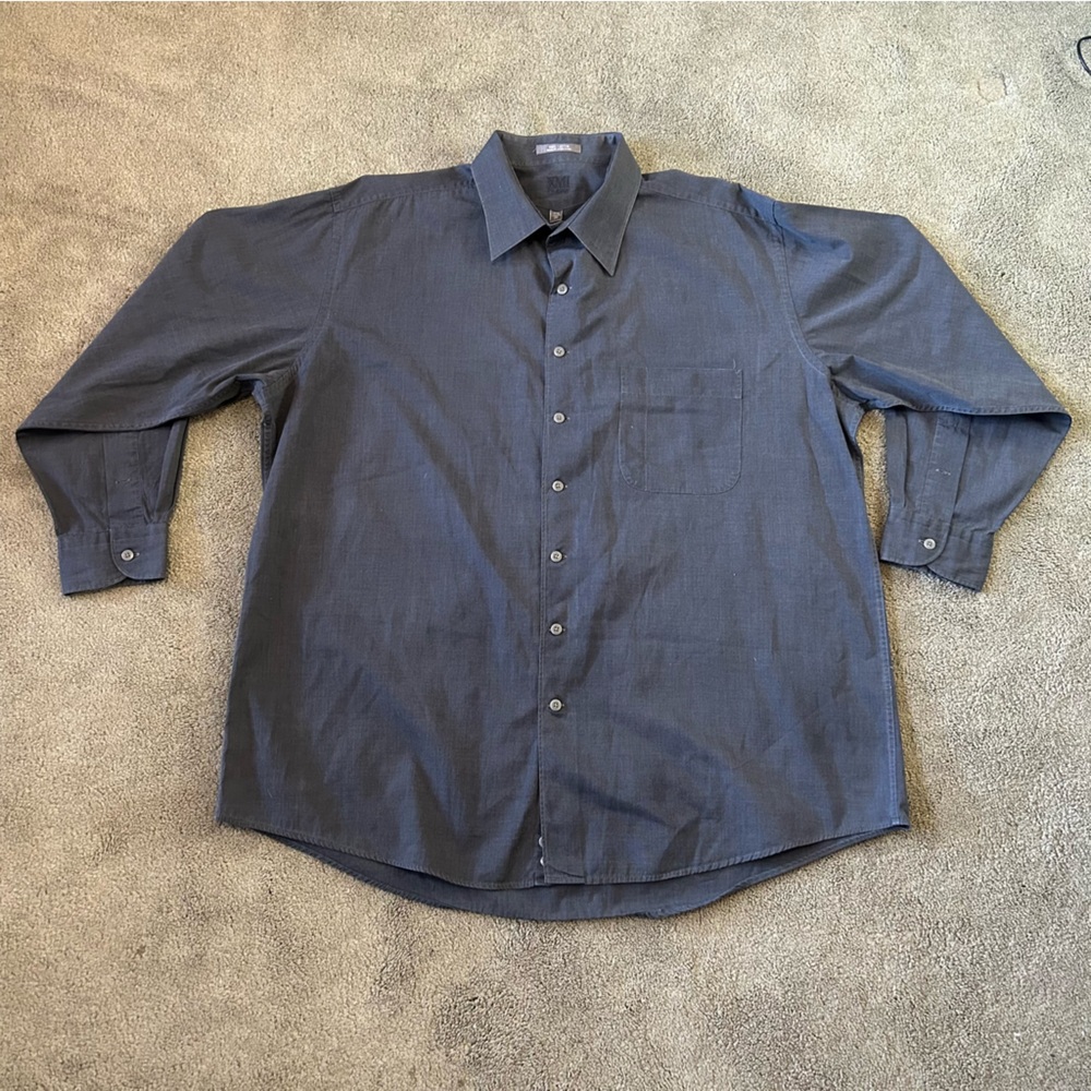 XMI Classic Platinum Men's Arctic Grey Oxford Cotton Dress Shirt 17.5 /34 Vtg